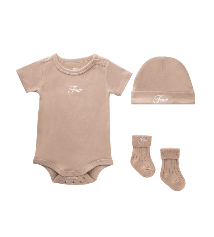 Baby Gift Set (baby suit, hat & socks) Vintage Khaki