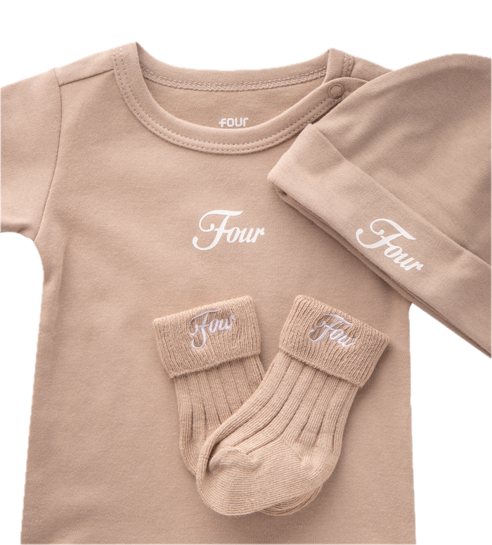 Baby Gift Set (baby suit, hat & socks) Vintage Khaki