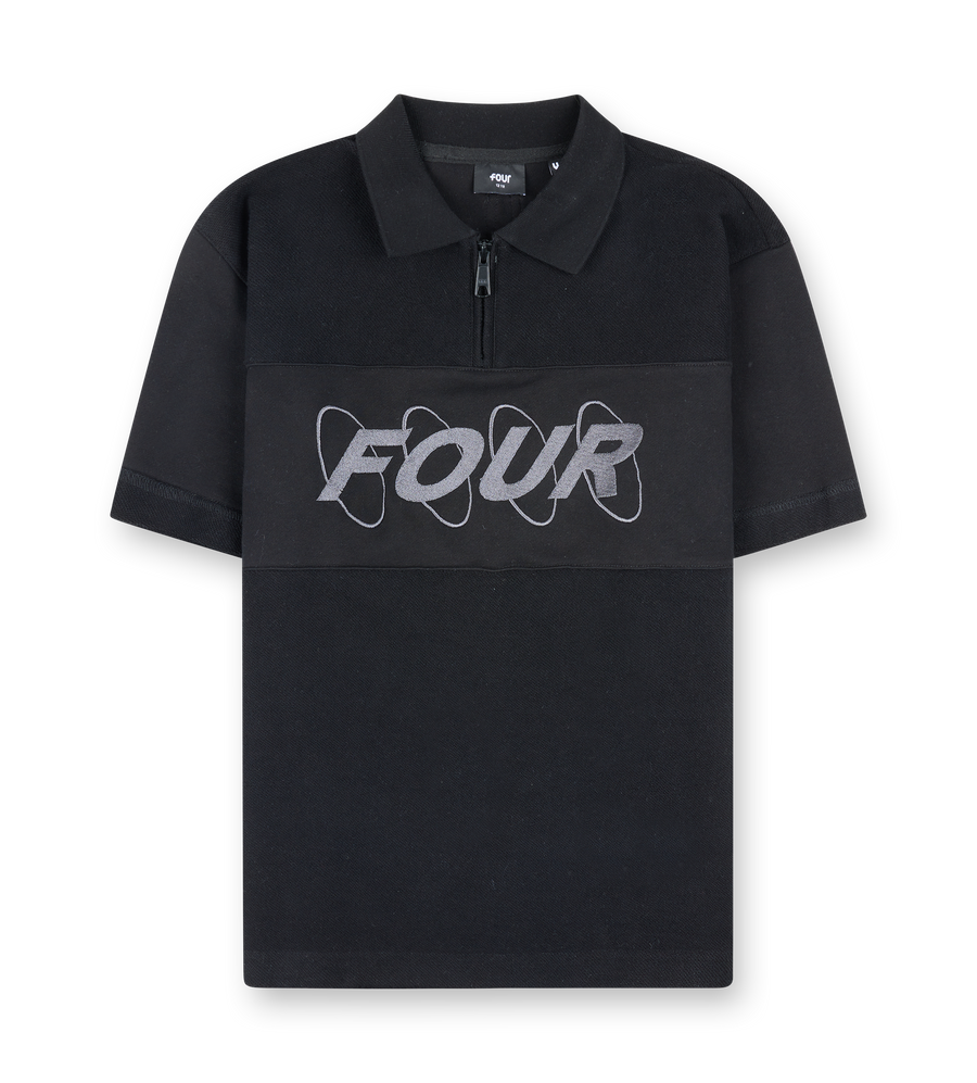 Circles SS Zipped Polo Black