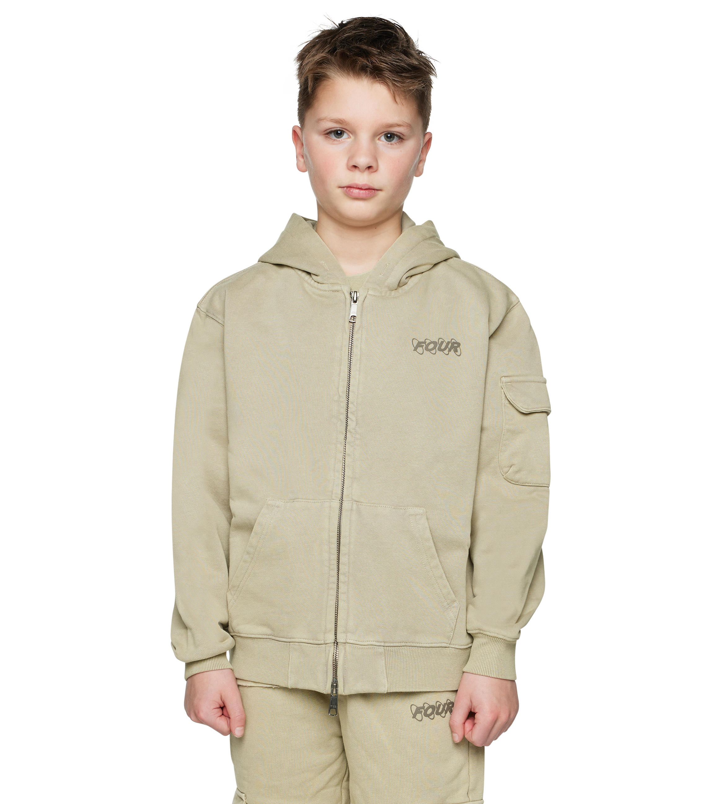 Circles Boxy Zip Up Hoodie gewassen havermout