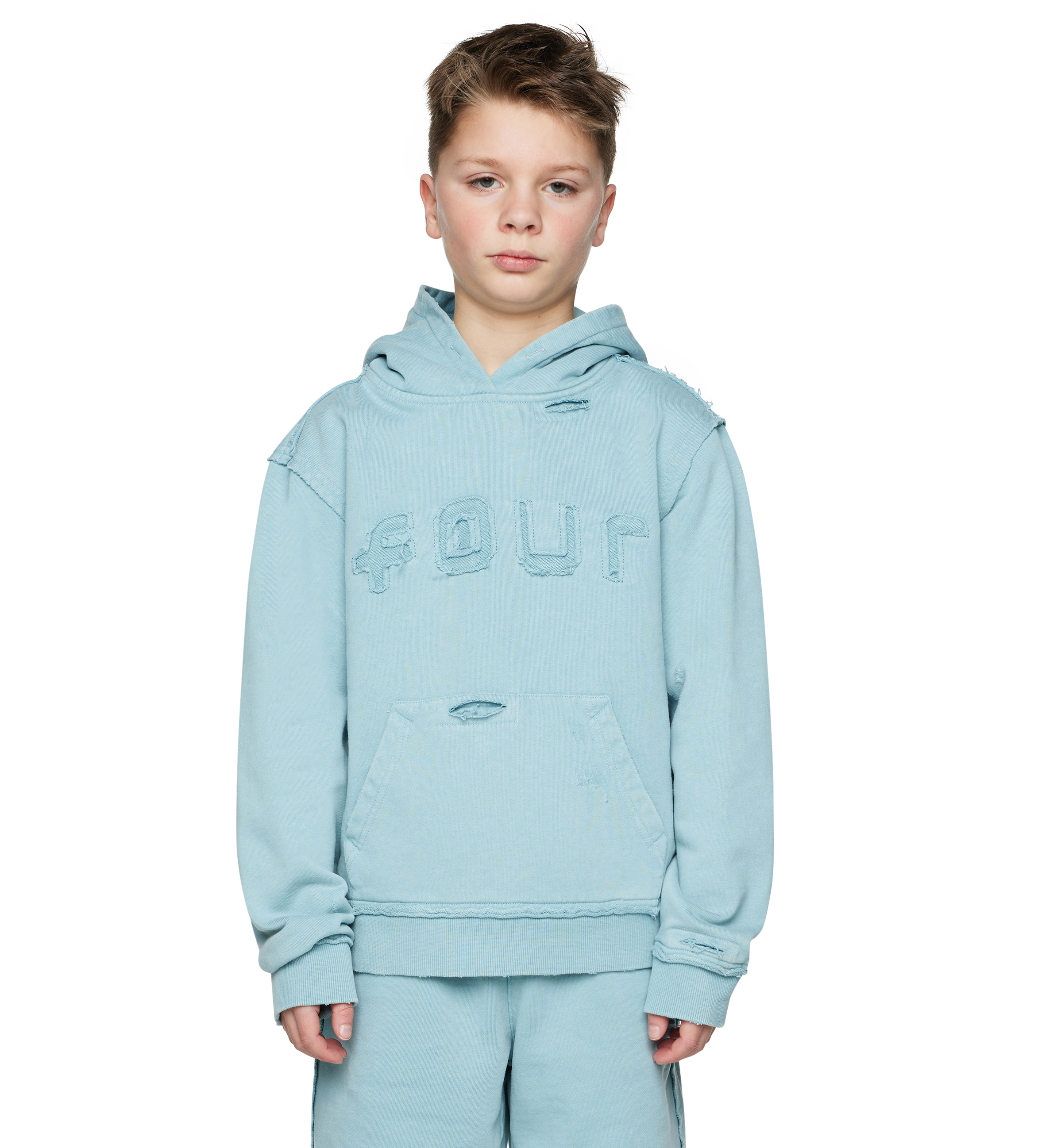 Destroyed Hoodie gewassen aquagrijs