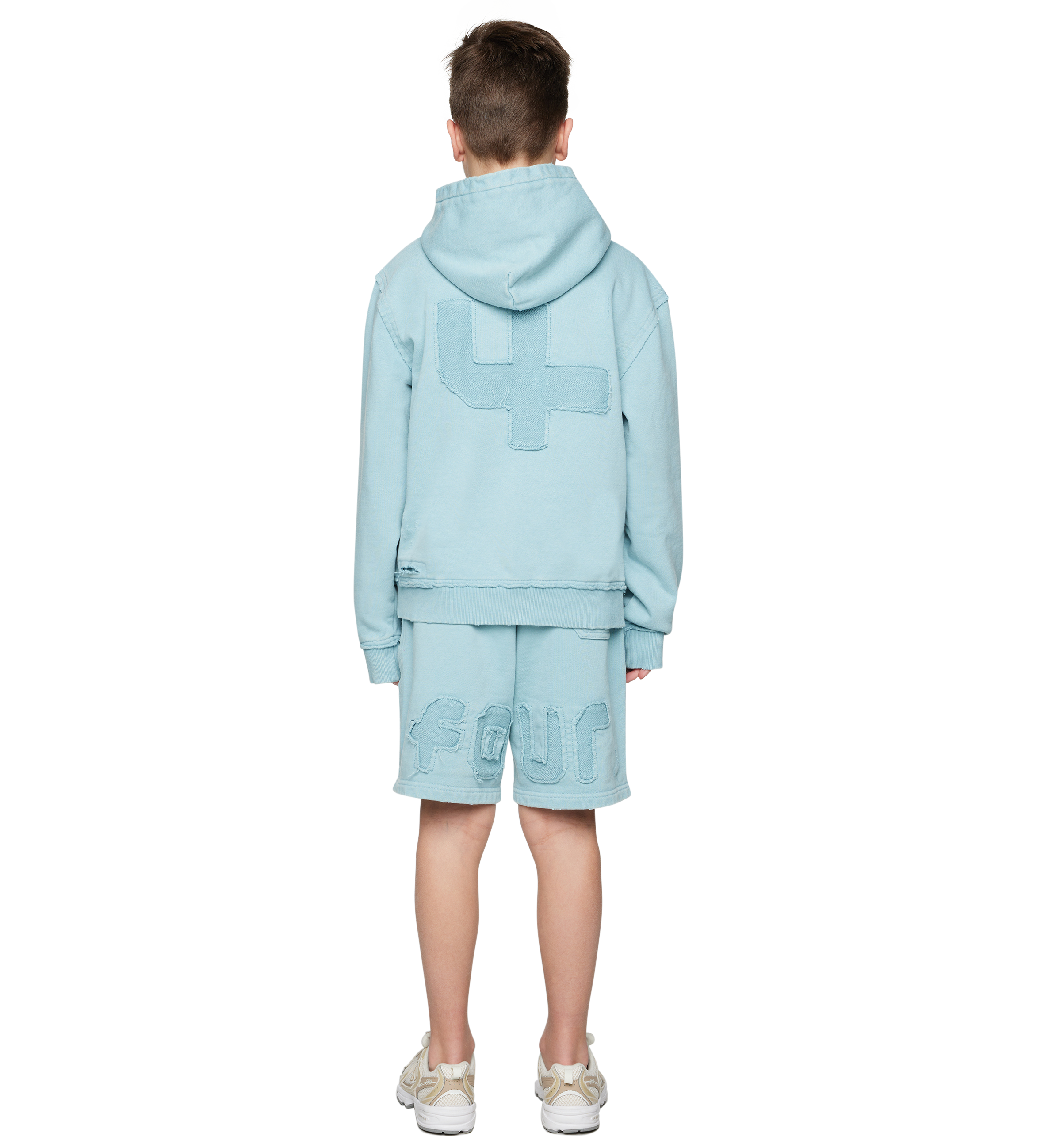 Destroyed Hoodie gewassen aquagrijs