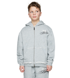 Raw Edge Zip Up Hoodie Grey Melange