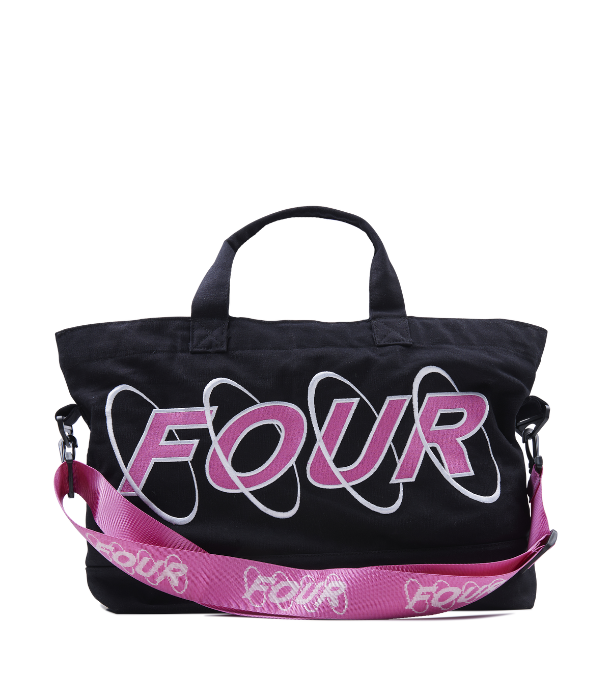 FOUR Circles Embroidery Shopper in Black/ Pink