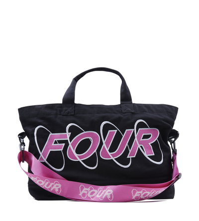 FOUR Circles Embroidery Shopper in Black/ Pink