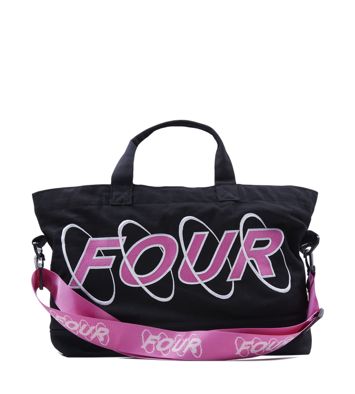 FOUR Circles Embroidery Shopper in Black/ Pink