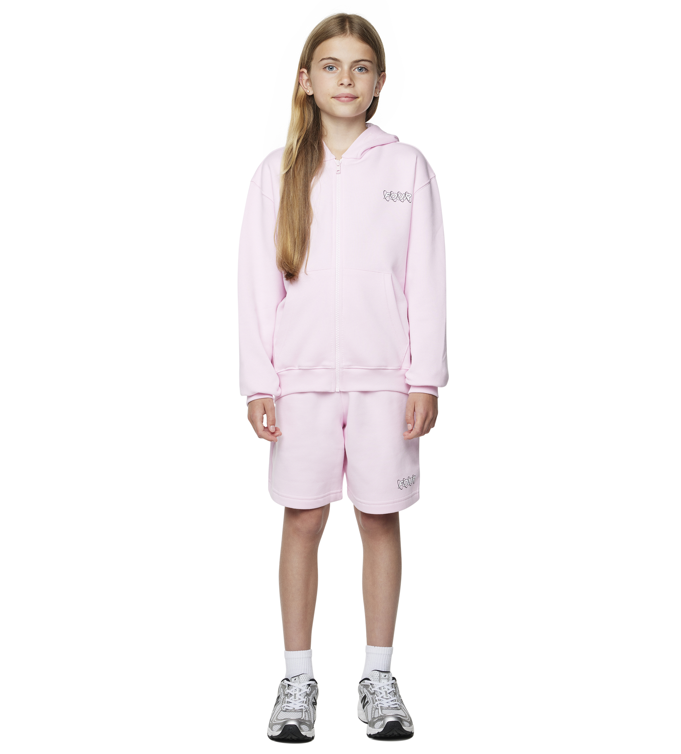 FOUR Circles Zip Up Hoodie in Soft Pink & White