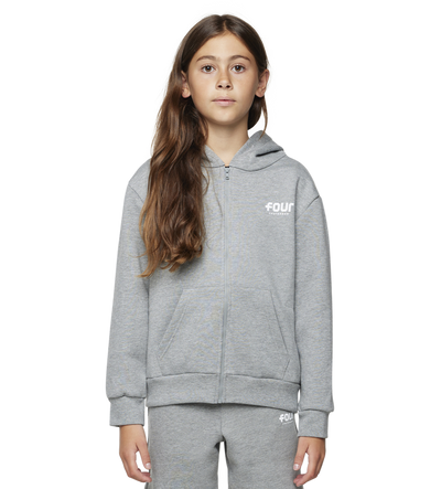 FOUR logo grey zip up hoodie worn by a girl model