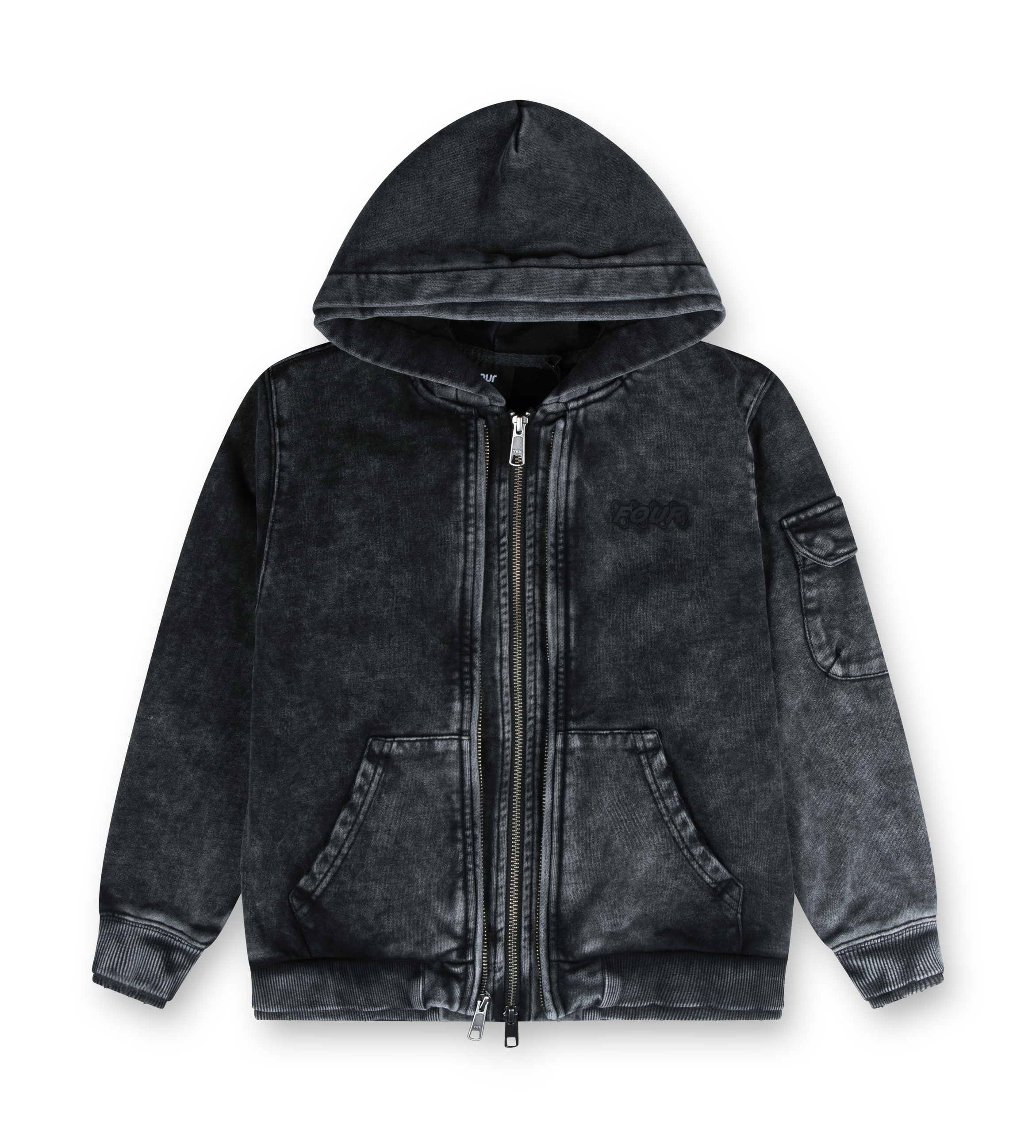 Circles Boxy Zip Up Hoodie Washed Black