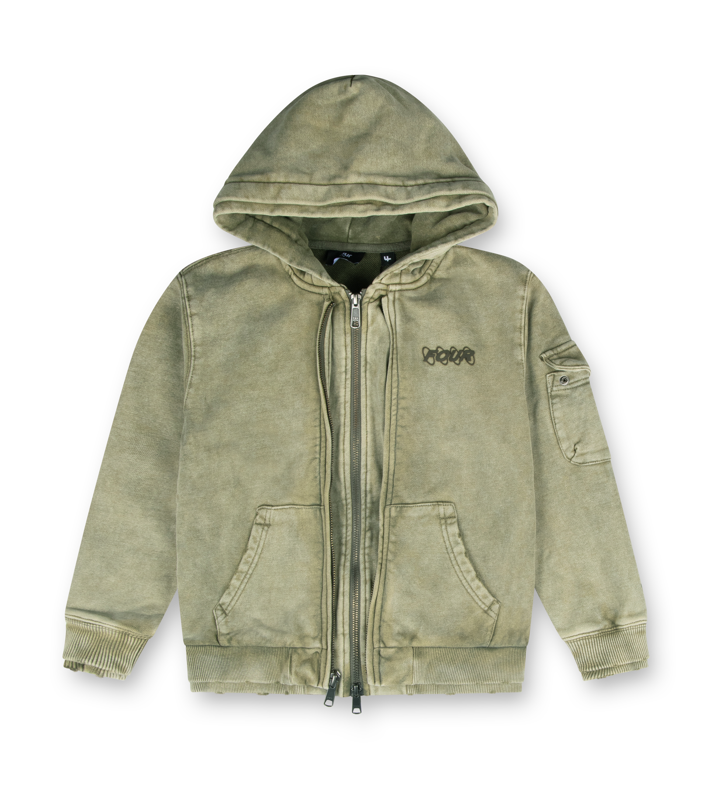Circles Boxy Zip Up Hoodie Washed Moss Green