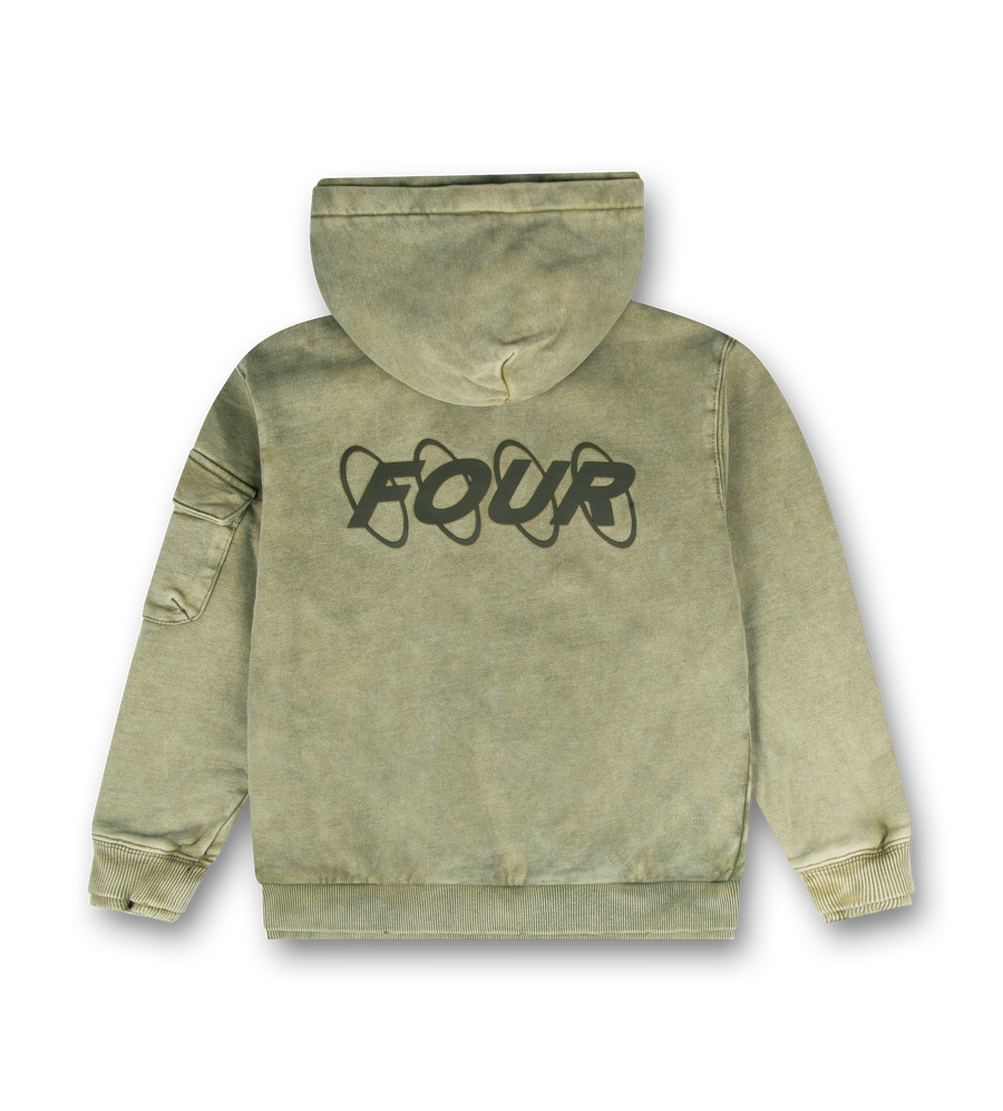 Circles Boxy Zip Up Hoodie Washed Moss Green