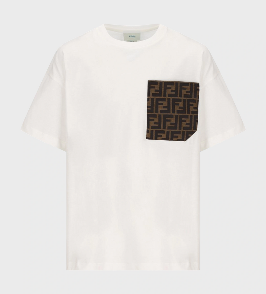 Fendi Jacquard Pocket T-Shirt Gesso in White (Kids)