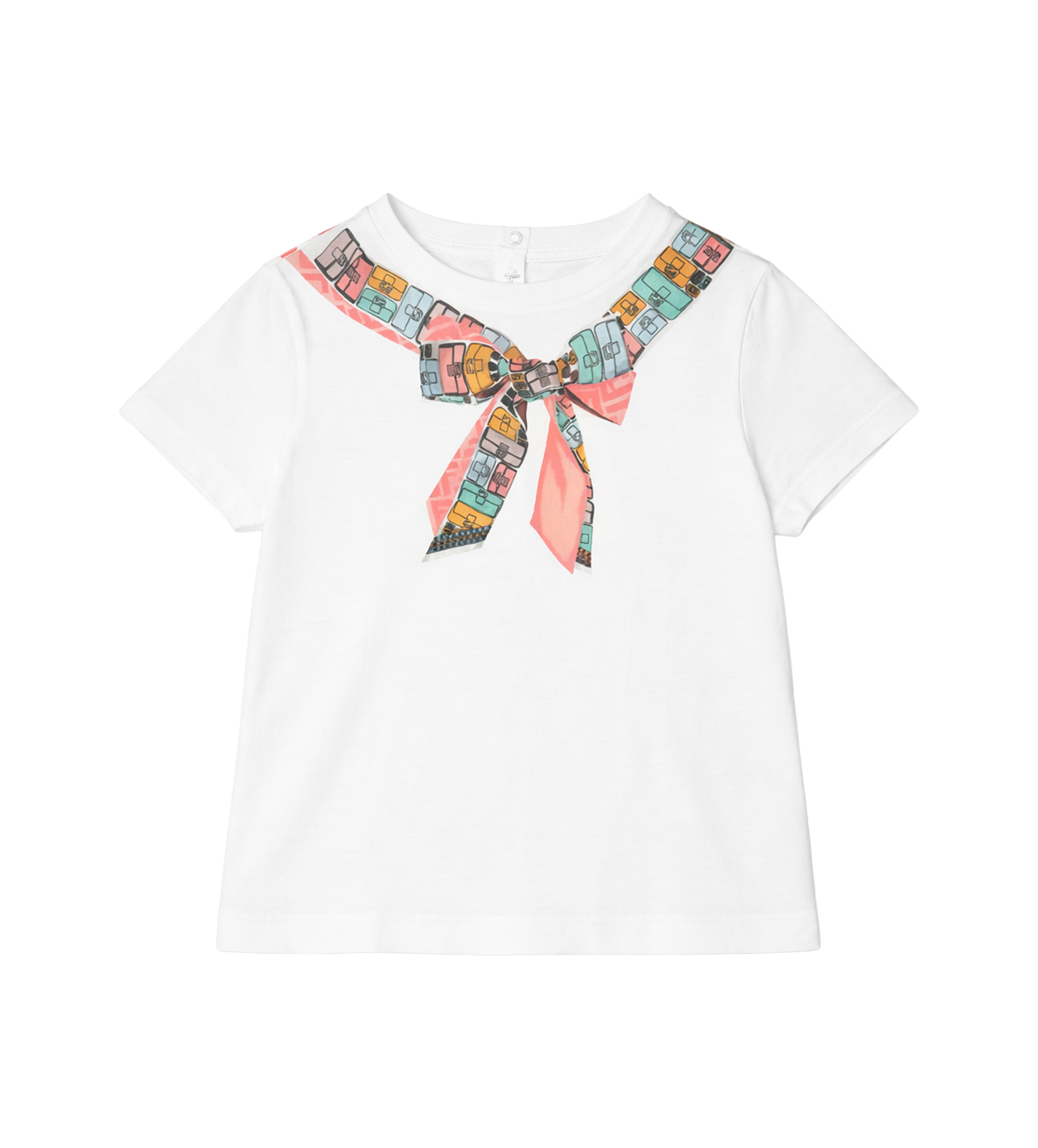 Fendi Tinto Bow Jersey T-shirt in wit, roze en blauw (baby)