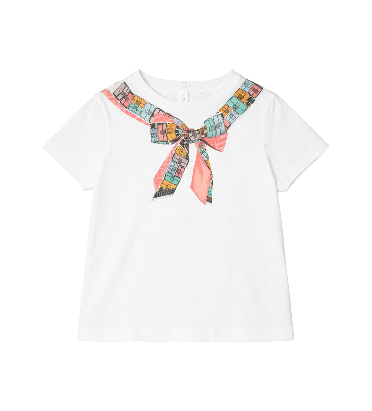 Fendi Tinto Bow Jersey T-shirt in wit, roze en blauw