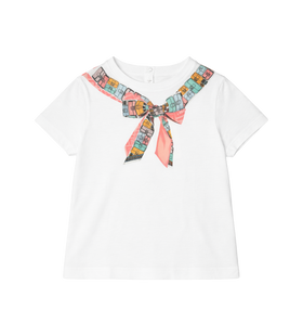 Tinto Bow Jersey T‑Shirt in White, Pink & Blue