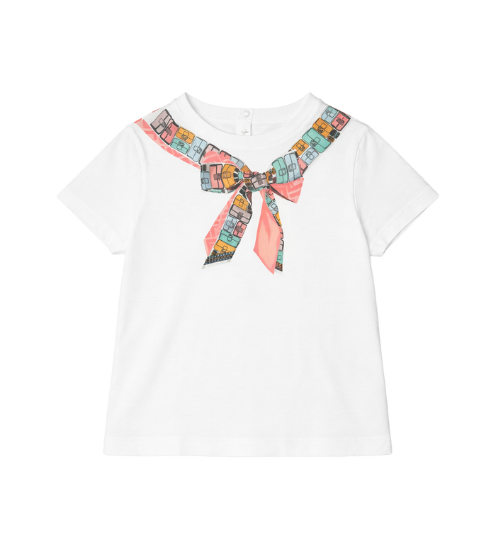 Fendi Tinto Bow Jersey T-shirt in wit, roze en blauw