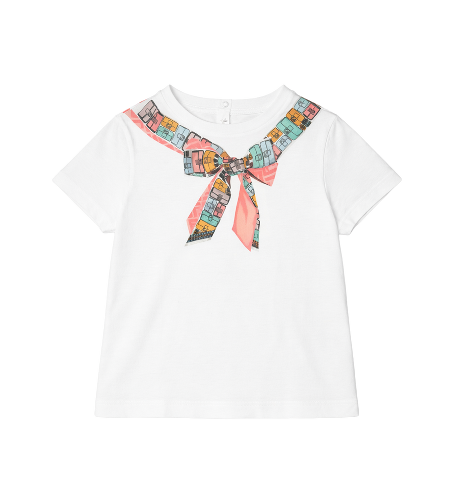 Fendi Tinto Bow Jersey T-shirt in wit, roze en blauw (baby)