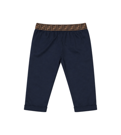Fendi Marineblauwe gabardinebroek met FF-tailleband in marineblauw