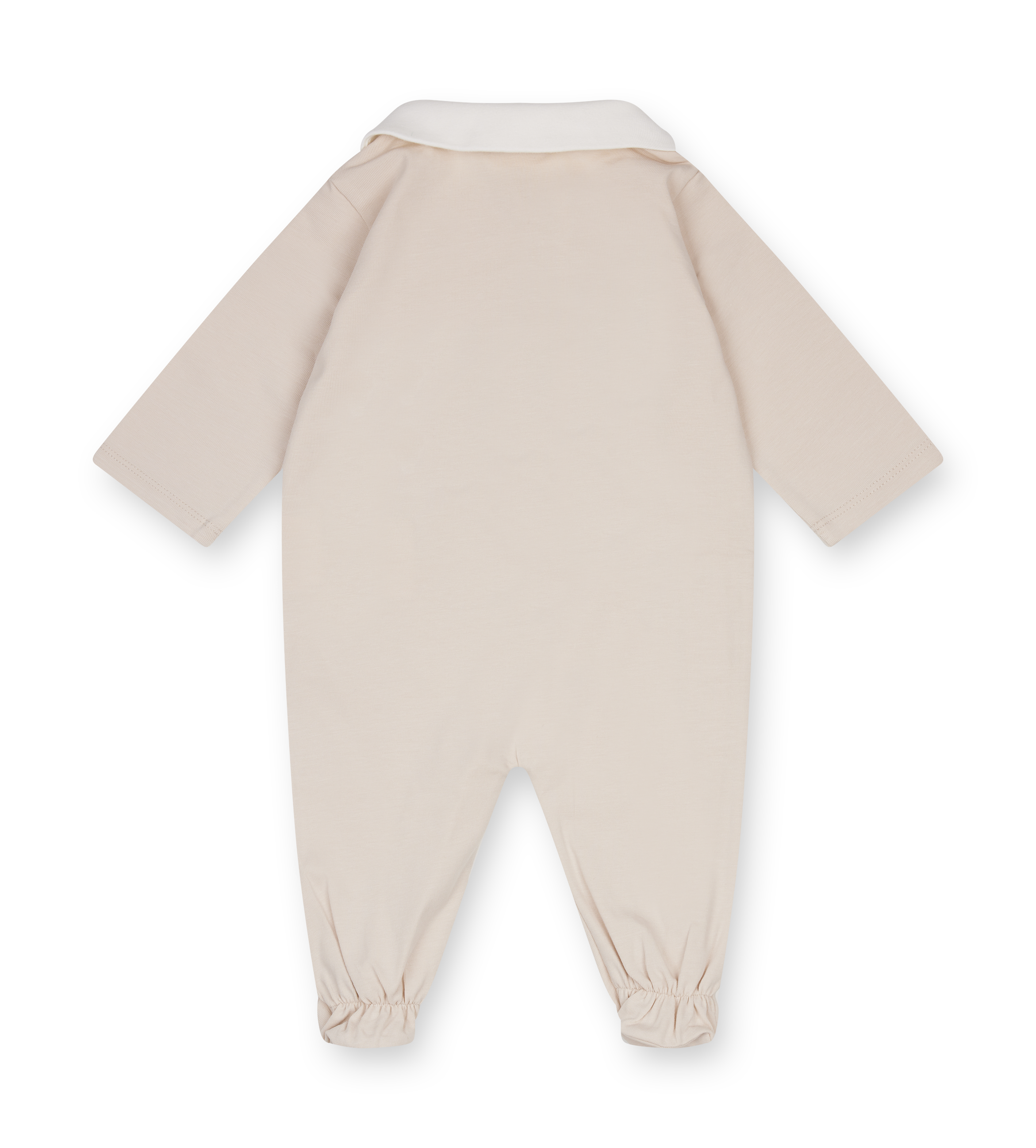 Beige baby outfit with long sleeves and pants on a white background