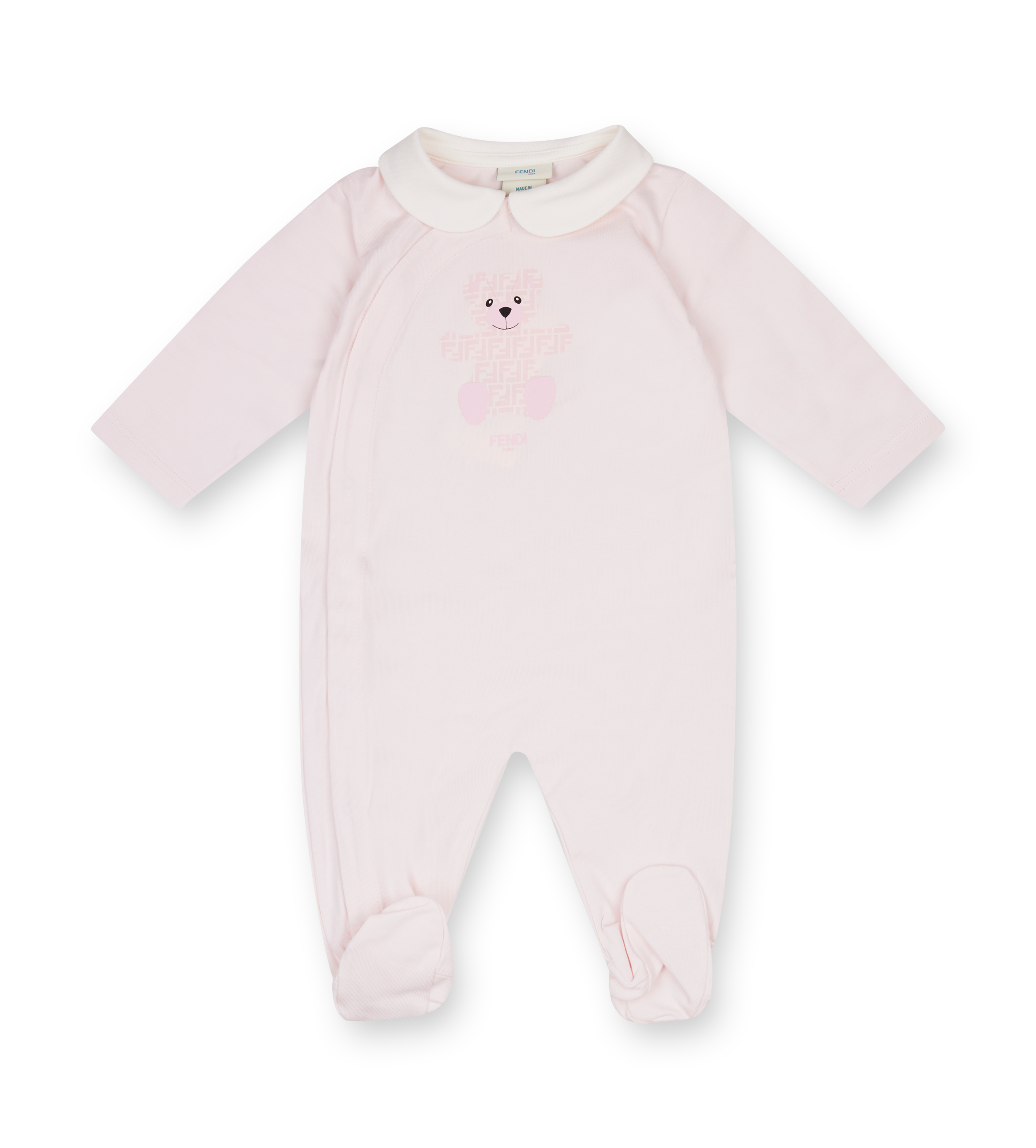 Baby onesie with bear design on a white background
