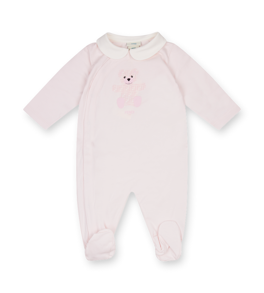 Baby onesie with bear design on a white background