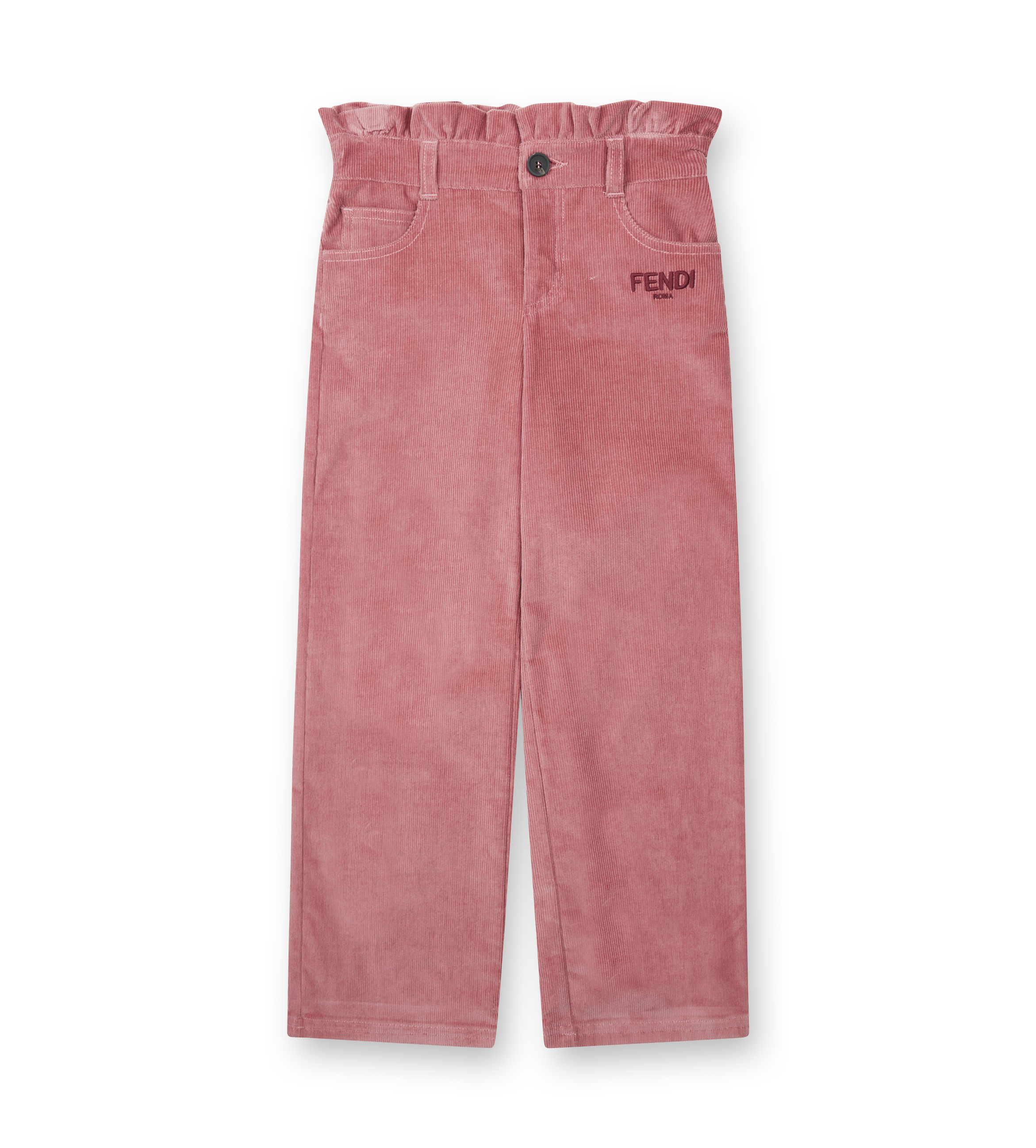 Pink pants with Fendi logo on a white background