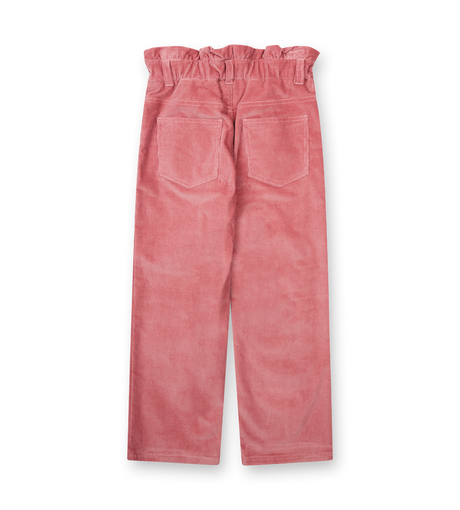 Pink corduroy pants on a white background