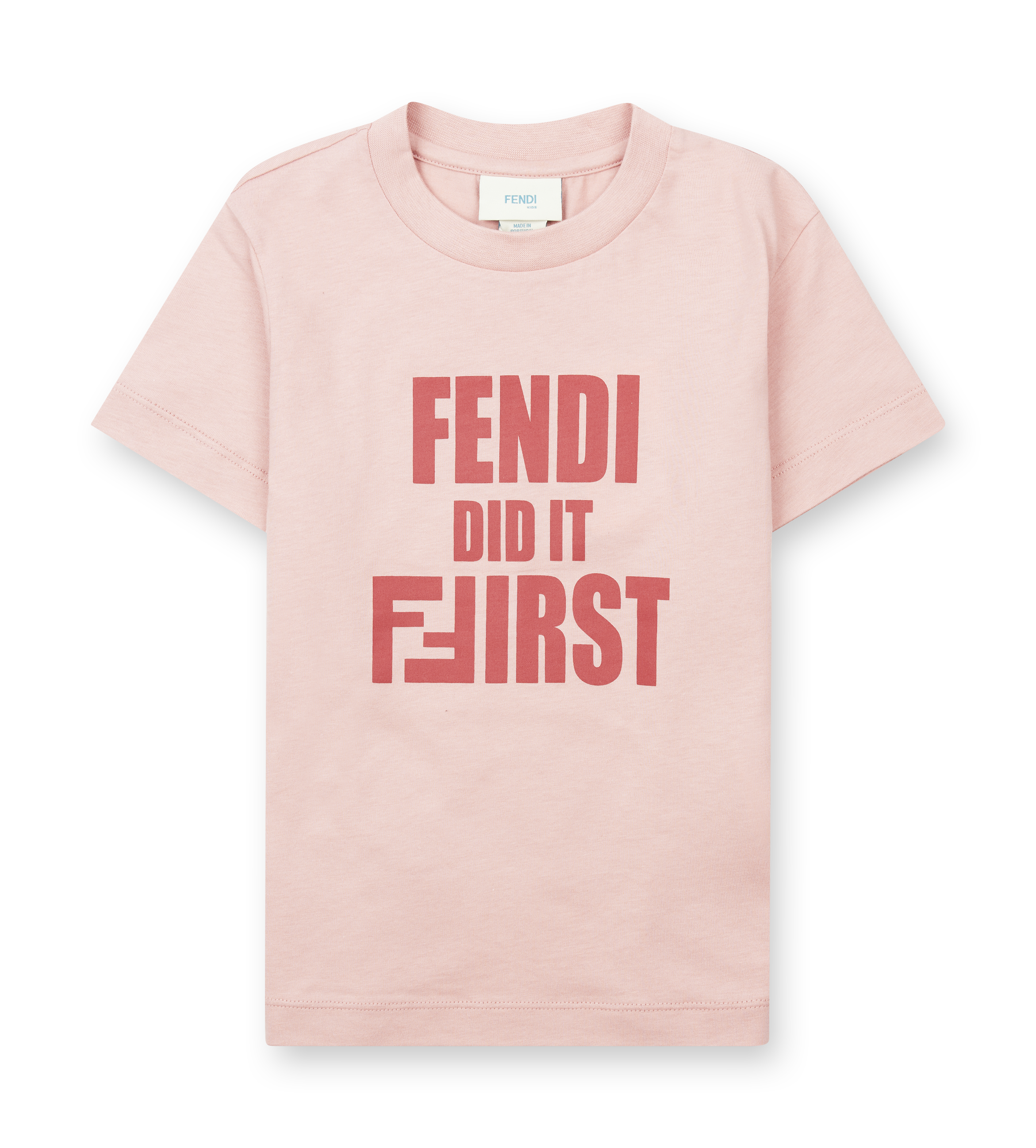 Pink t-shirt with 'Fendi Did It First' text on a white background