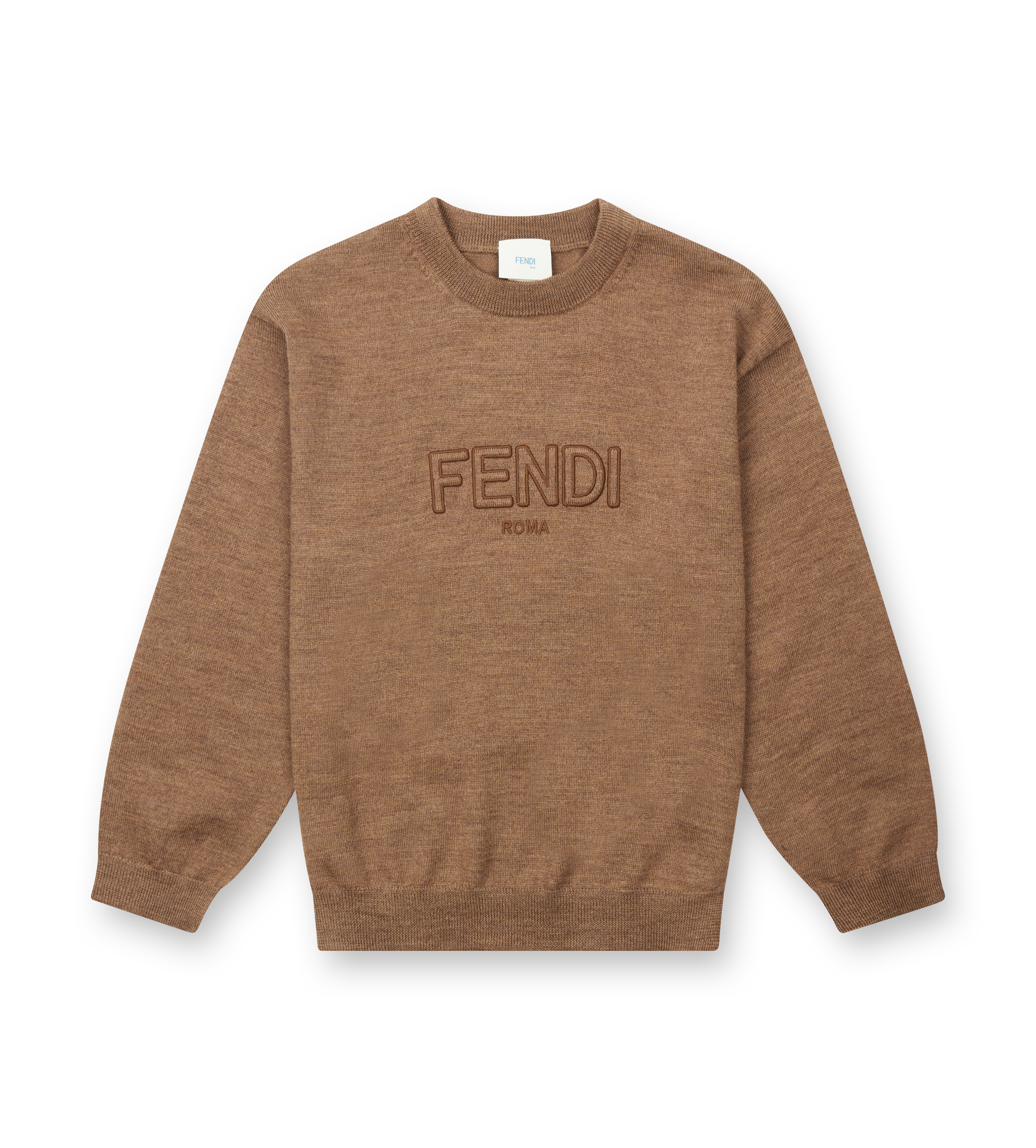 Brown sweatshirt with 'FENDI' logo on a white background