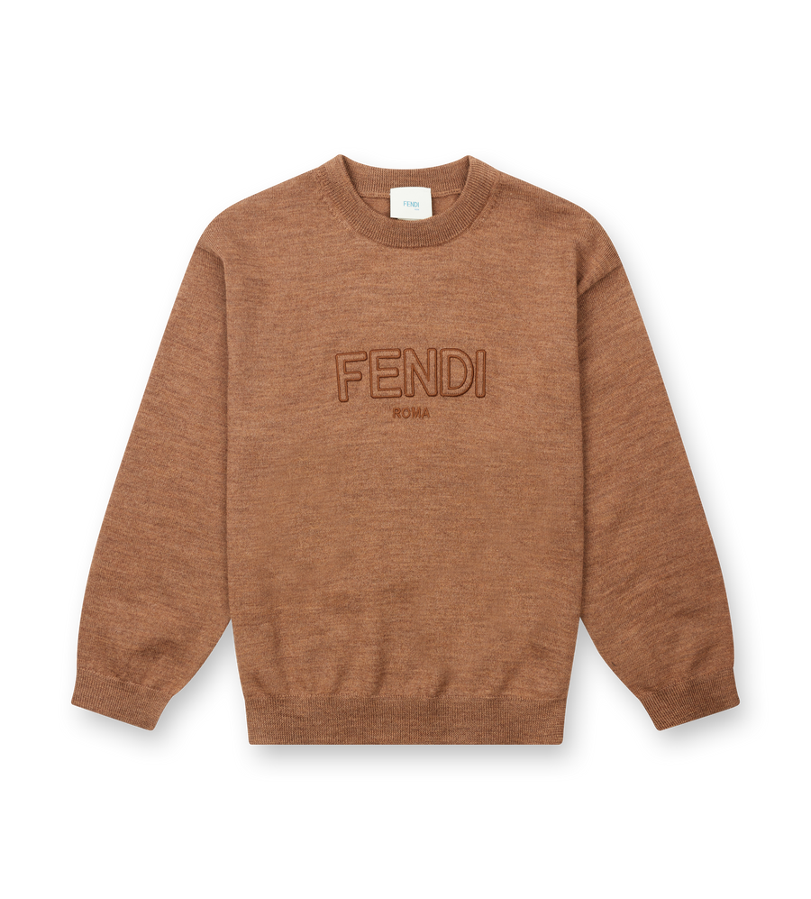 Brown sweatshirt with 'FENDI' logo on a white background