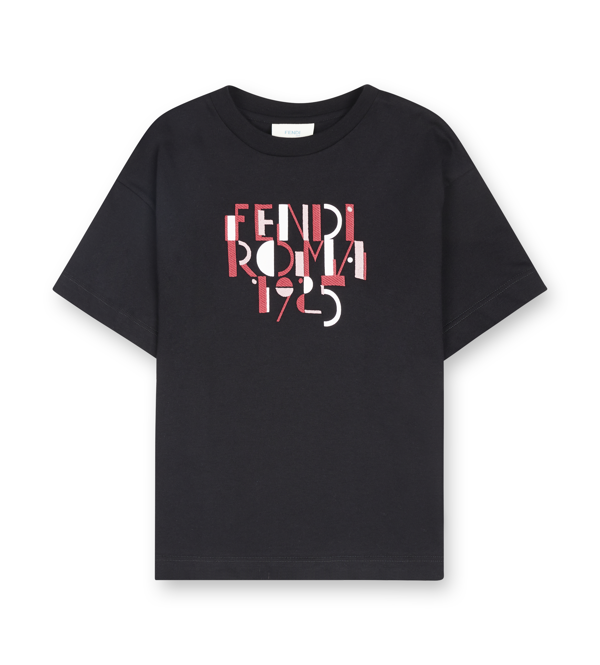 Black t-shirt with Fendi logo on a white background