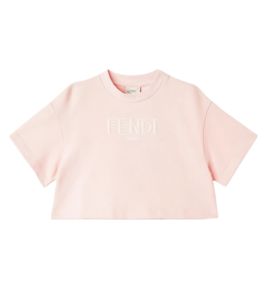 Fendi Kids Felpa Logo Print T-Shirt in Pink