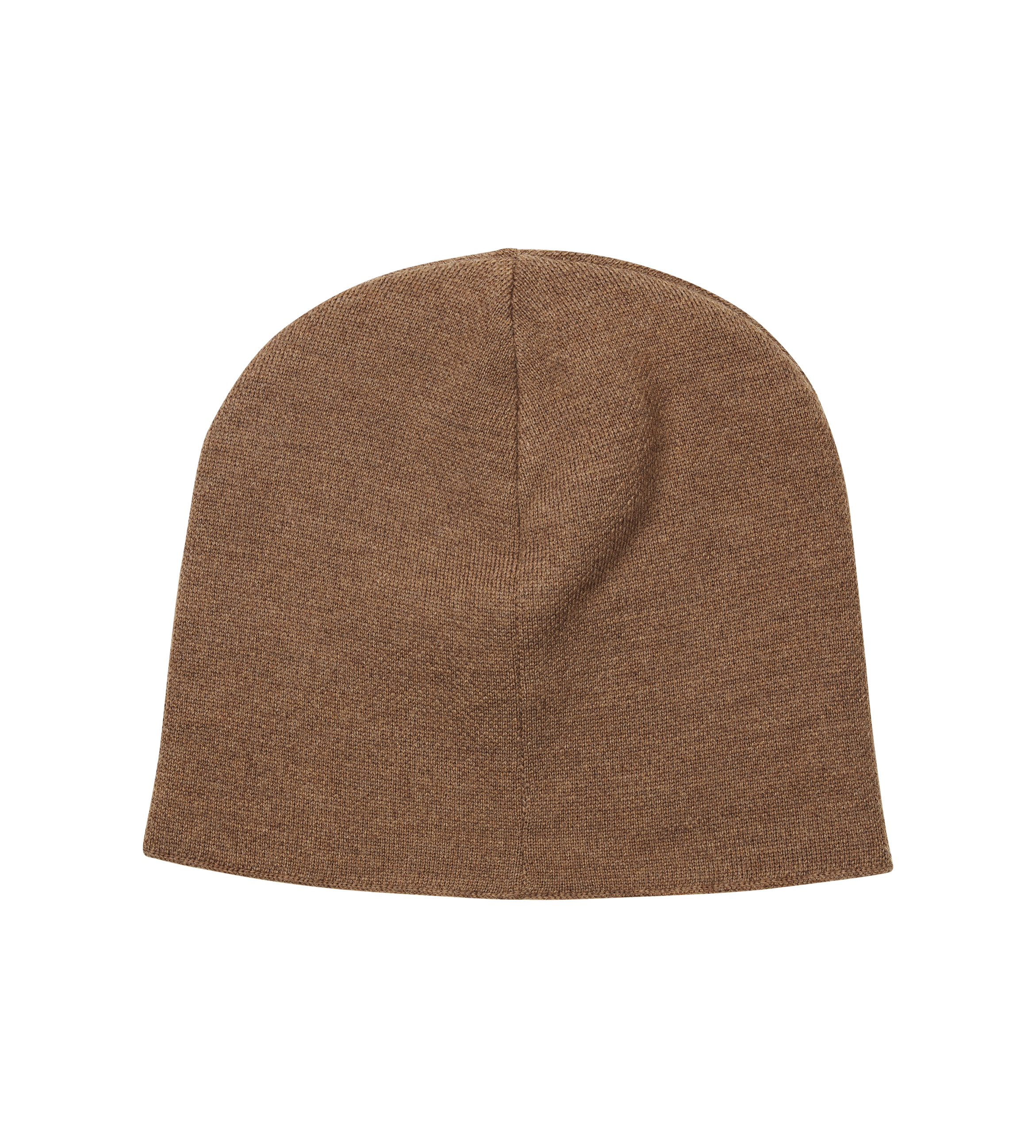 Brown beanie hat on a white background