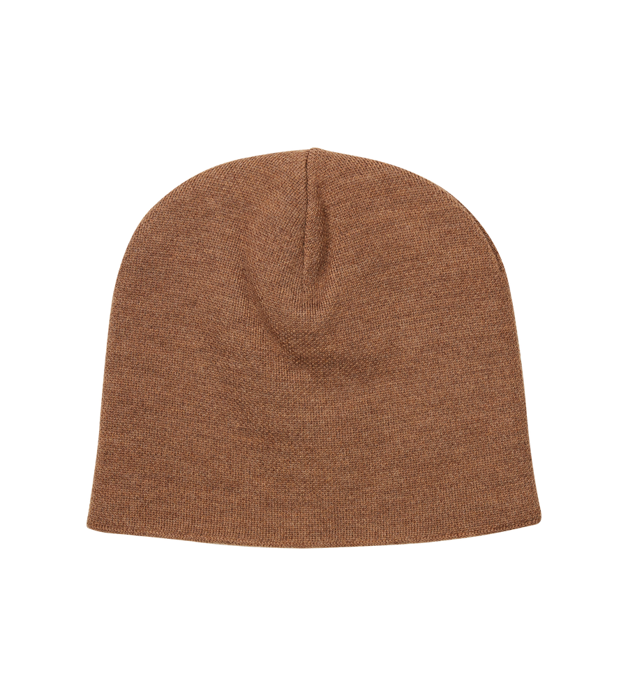 Brown beanie hat on a white background