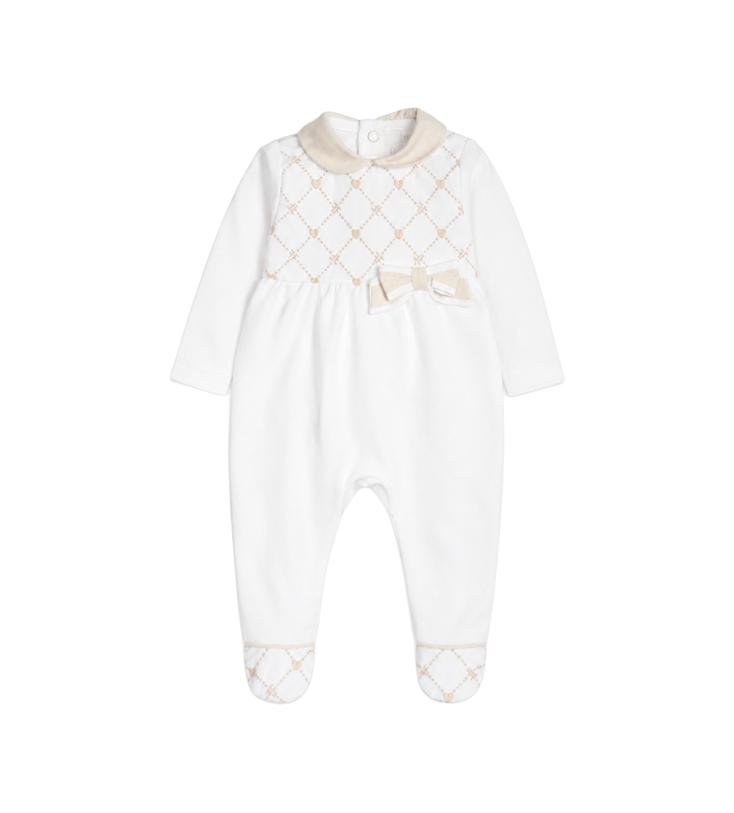 First Organza Romper with Bow in White/Beige