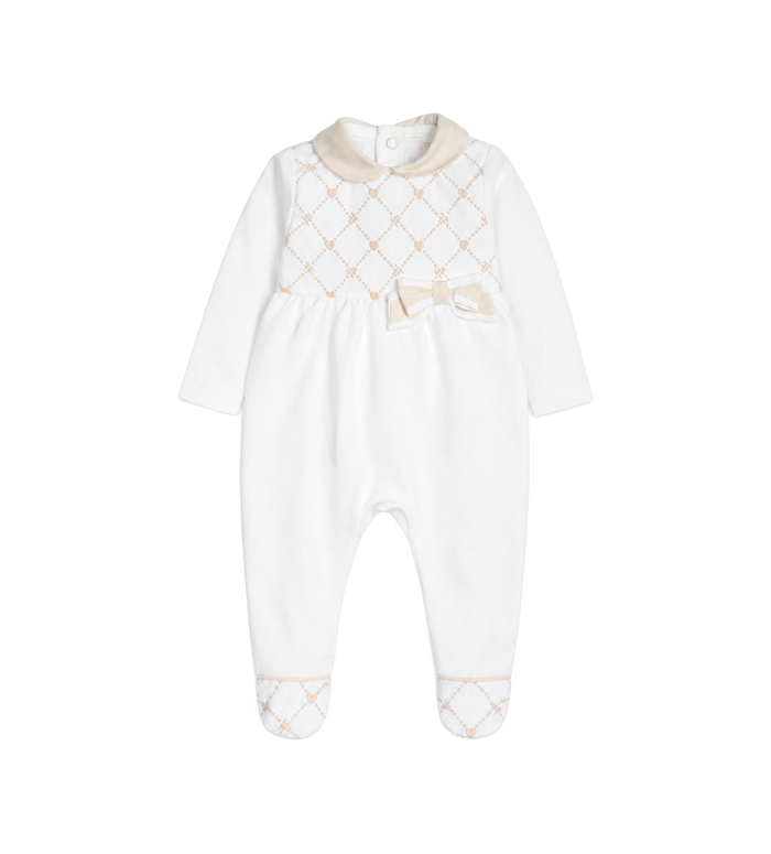 Baby Organza Romper with Bow in White/Beige