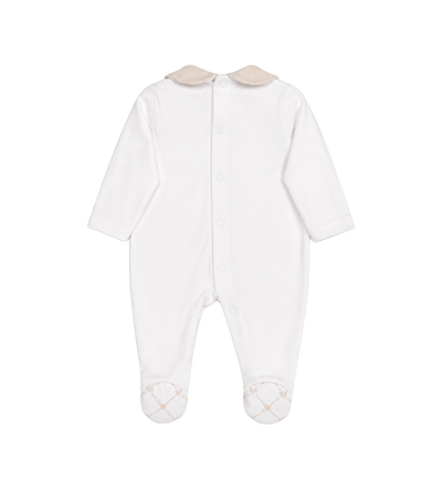 Baby Organza Romper with Bow in White/Beige