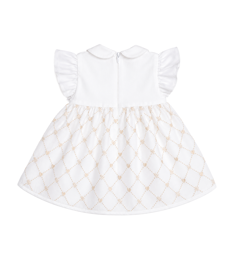 First Baby Dress with Bow in White/Beige