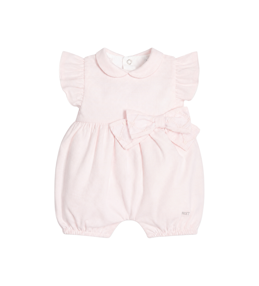 First Baby Short Rompersuit with Bow in Pink