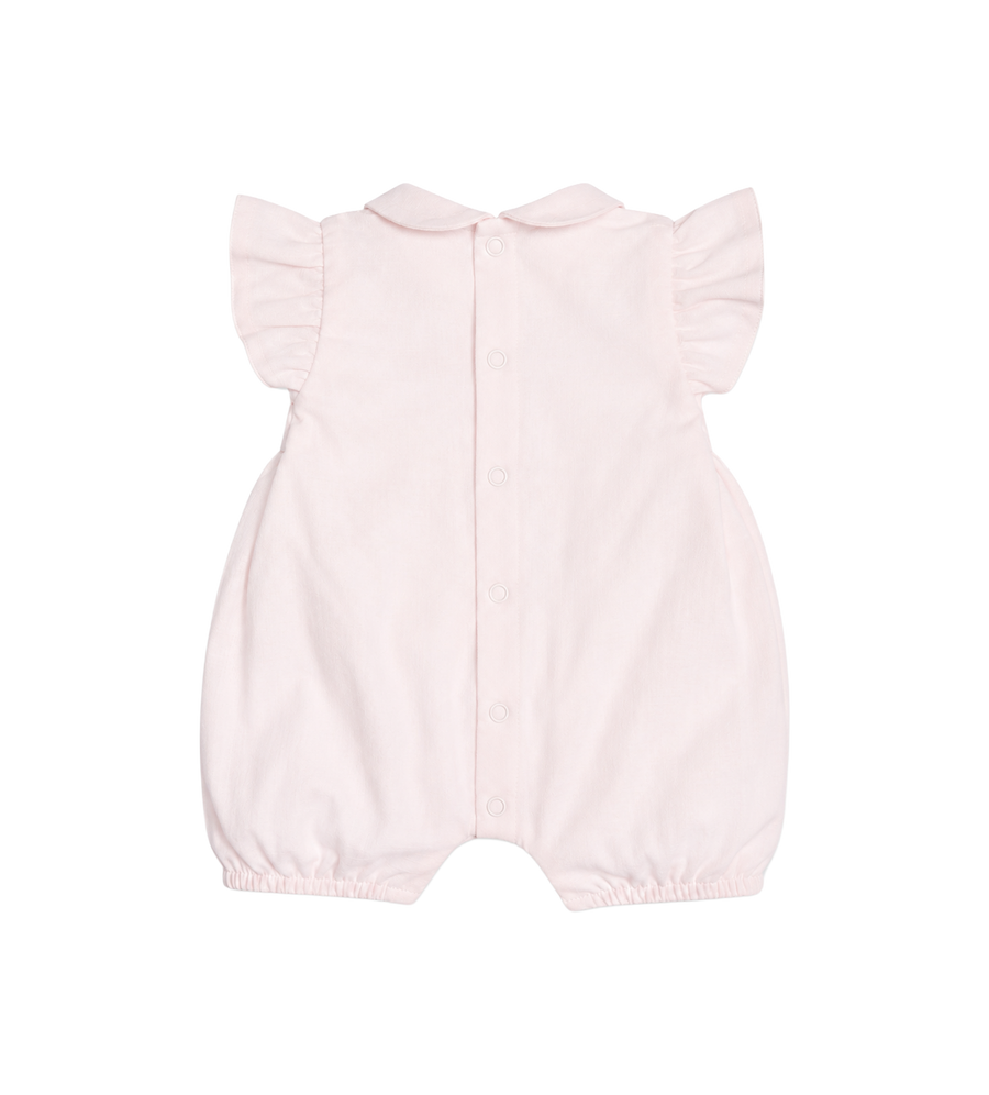 First Baby Short Rompersuit with Bow in Pink