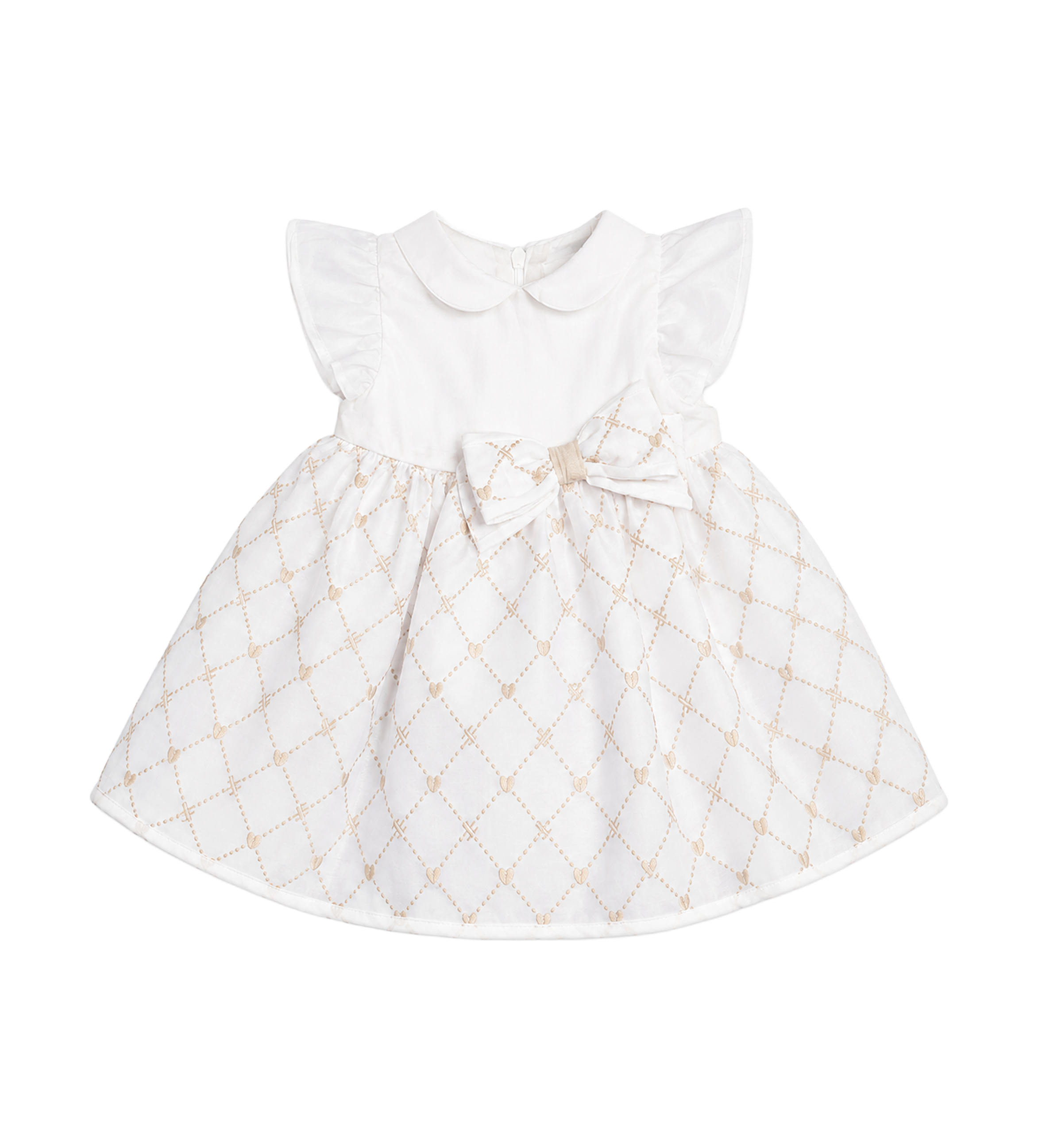 First Organza Dress with Bow in White/Beige