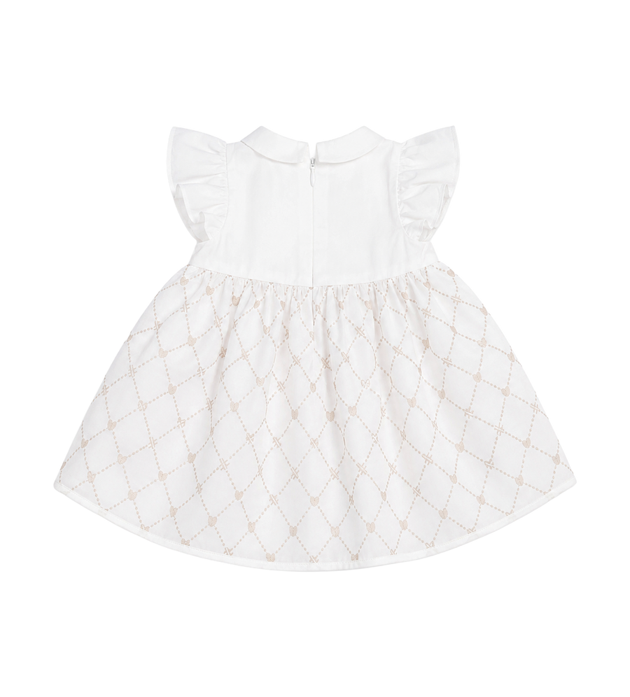 First Organza Dress with Bow in White/Beige