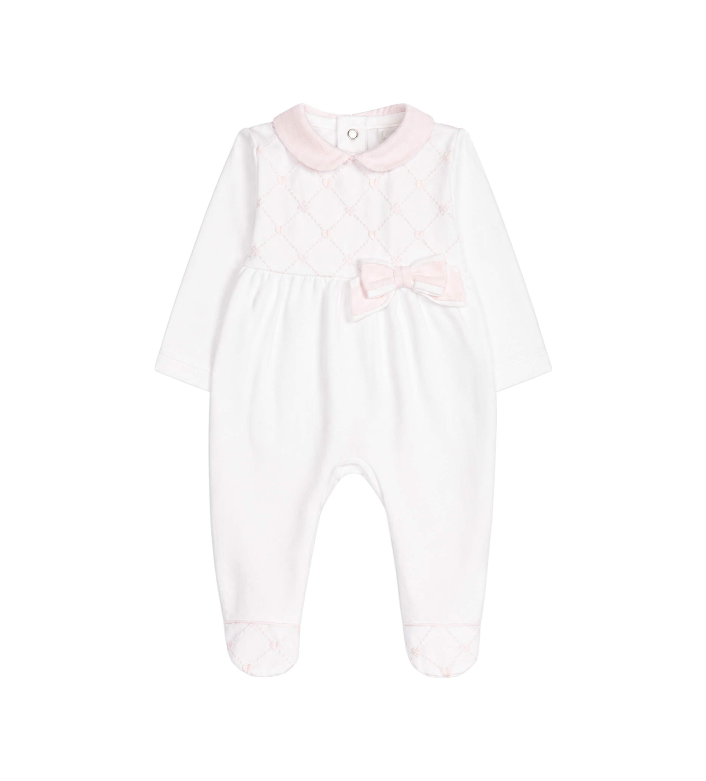 First Organza Romper with Bow in White/Pink