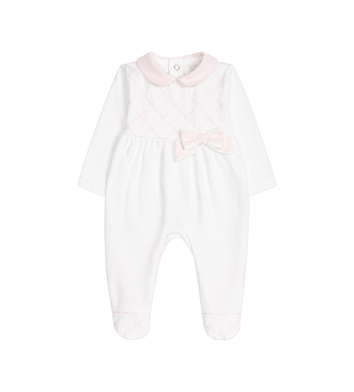 Baby Organza romper met strik in wit/roze
