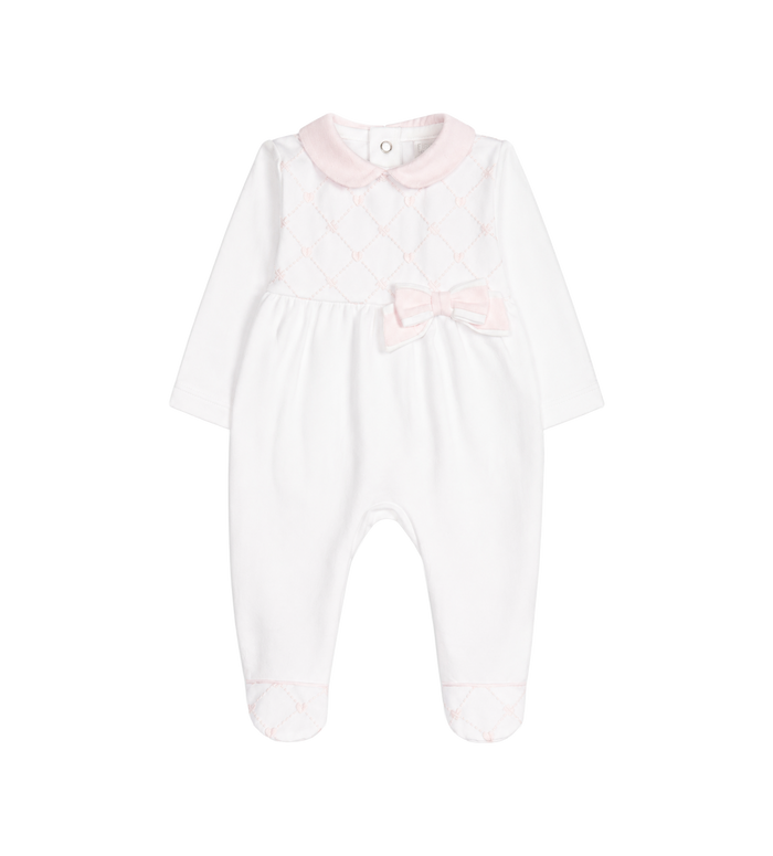 Baby Organza romper met strik in wit/roze