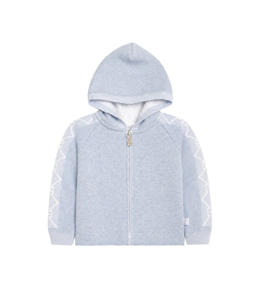 First Baby Hooded Knitted Jacket in Azzuro
