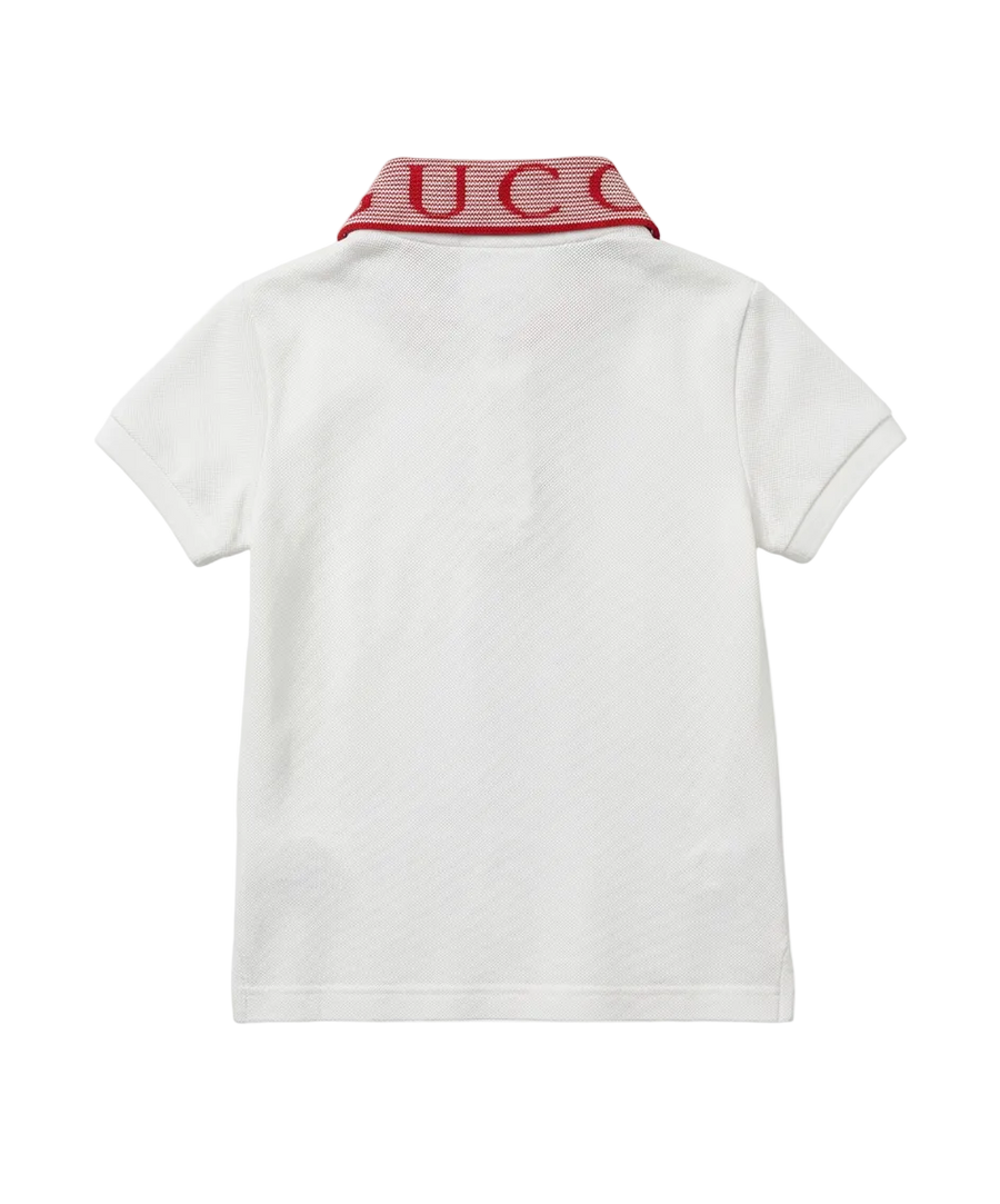 Gucci Baby Cotton Polo Shirt with Embroidery in white