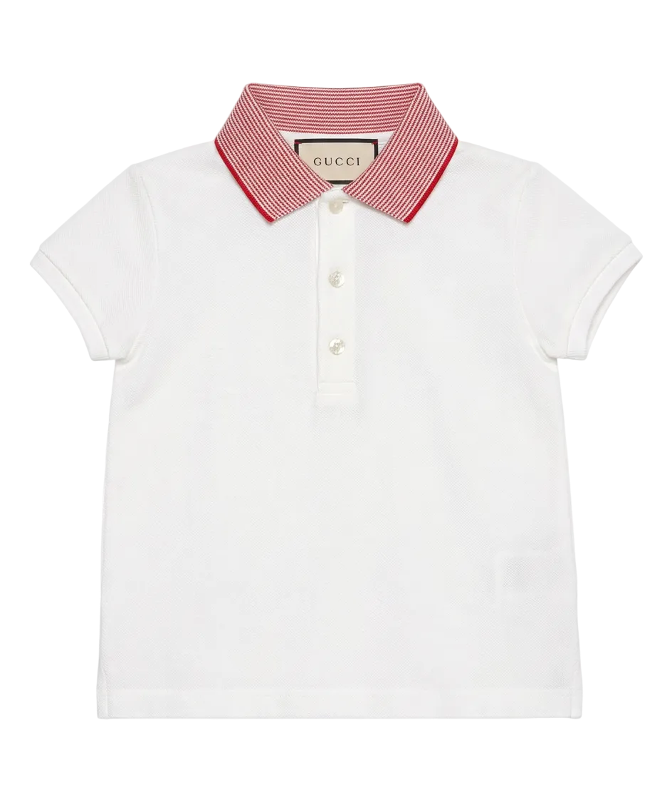 Gucci Baby Cotton Polo Shirt with Embroidery in white
