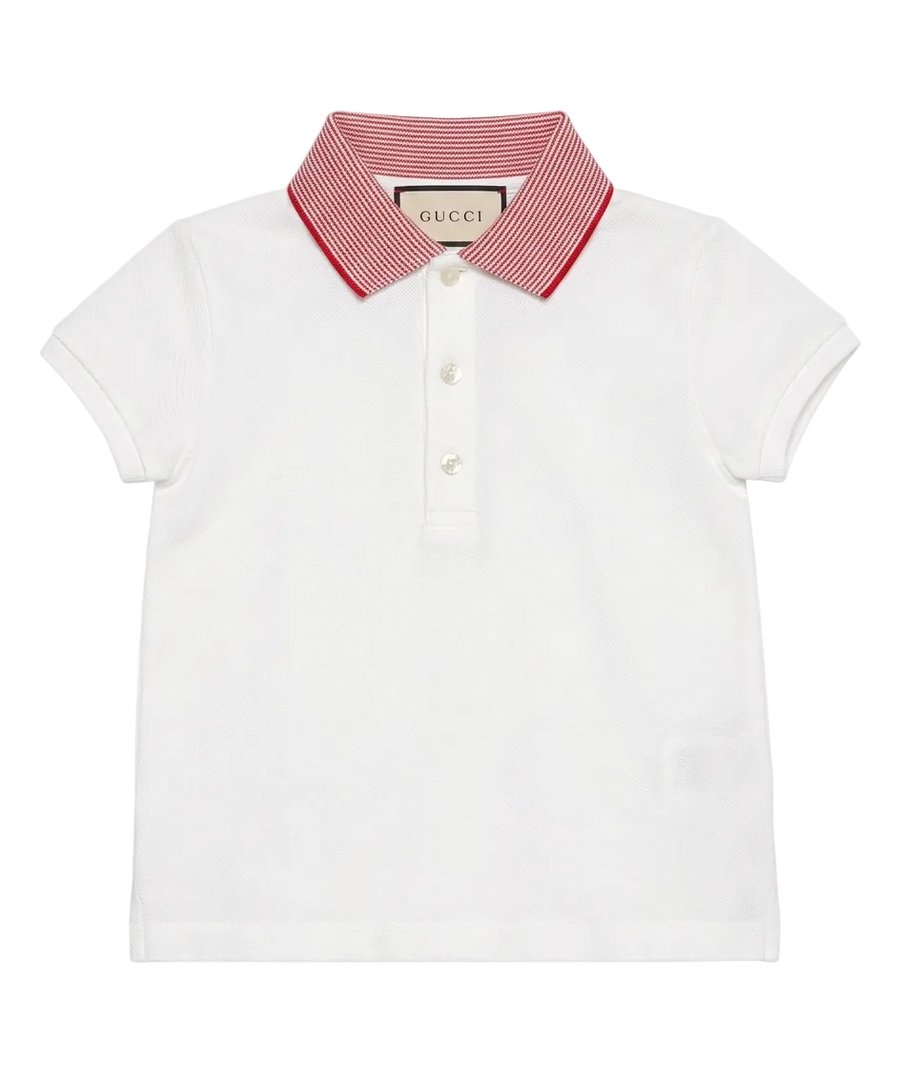 Gucci Baby Cotton Polo Shirt with Embroidery in white