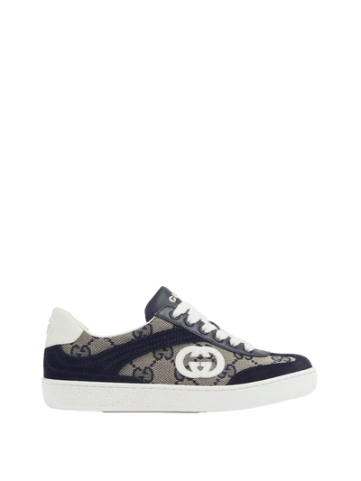 Kids G74 Leren suède sneaker in blauw en beige